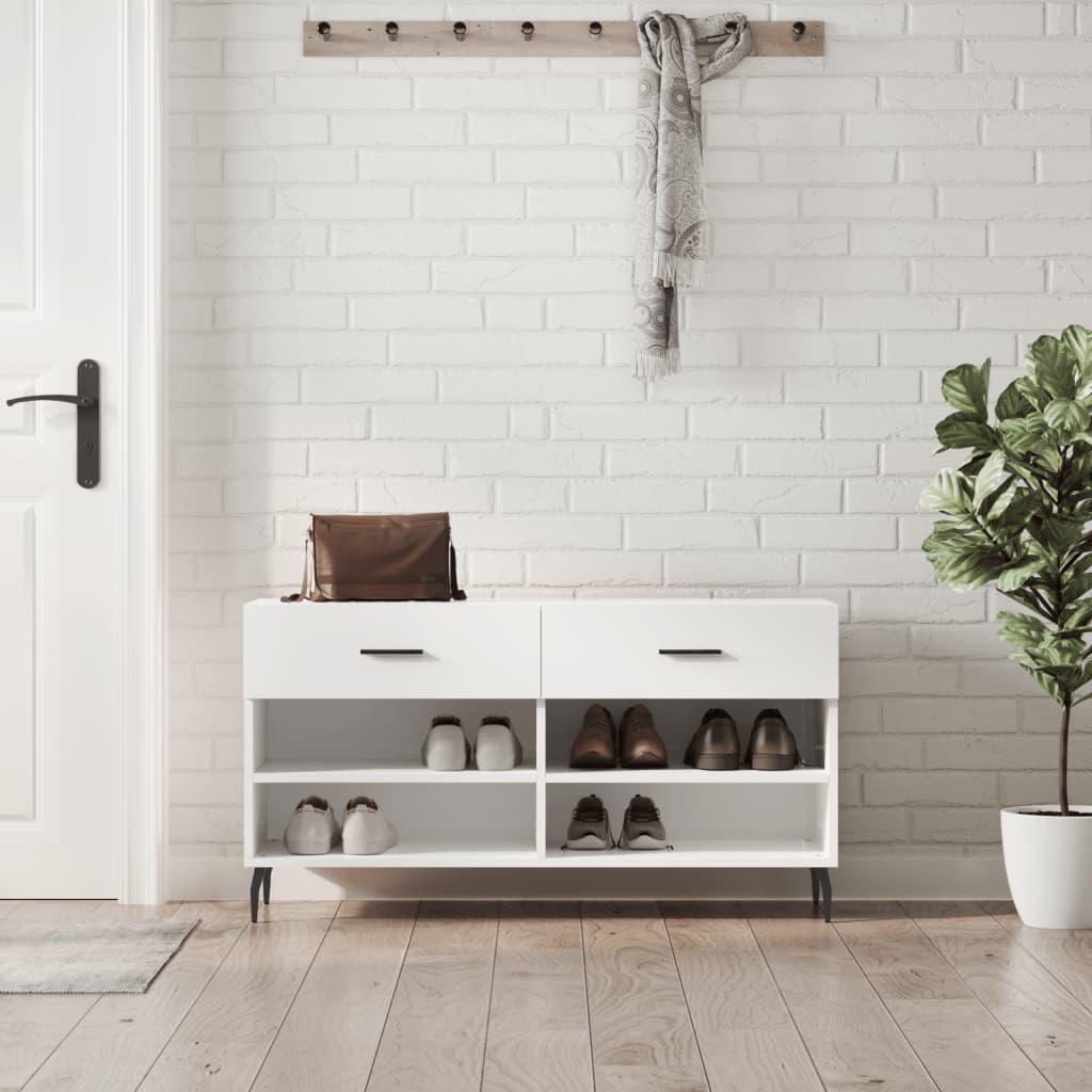 vidaXL Kenkäkaappi korkeakiilto valkoinen 102x35x55 cm tekninen puu